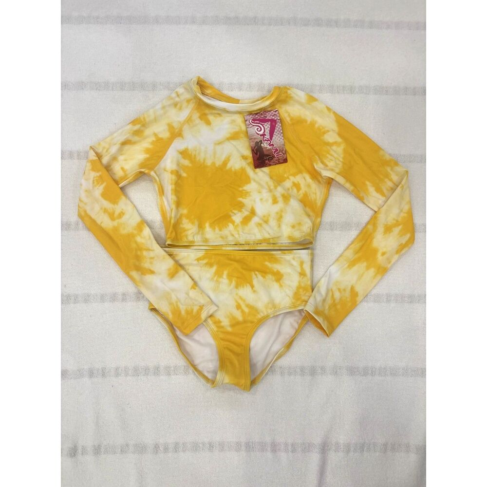 Kanu Surf Girls Yellow & White Tie Dye Two Piece Swimsuit Size 12